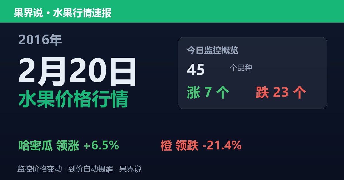 江南水果批发价格行情（2016年2月20日）：橙领跌21.4%