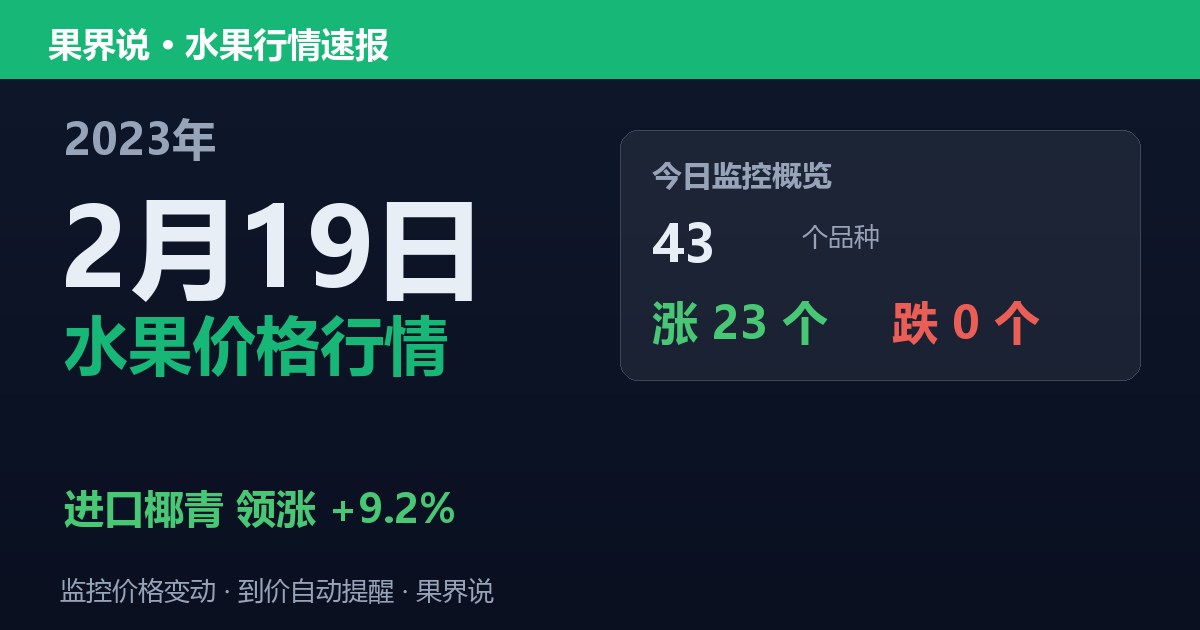 江南水果批发价格行情（2023年2月19日）：进口椰青领涨9.2%